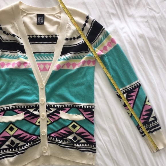 Nollie Geometric Aztec Print Teal Cardigan Juniors Size Small - Picture 7 of 8